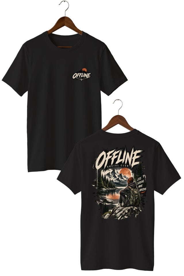 Offline Social Club Doğa Baskılı Oversize Unisex T-Shirt – Ön Arka Baskılı Outdoor Streetwear Tişört