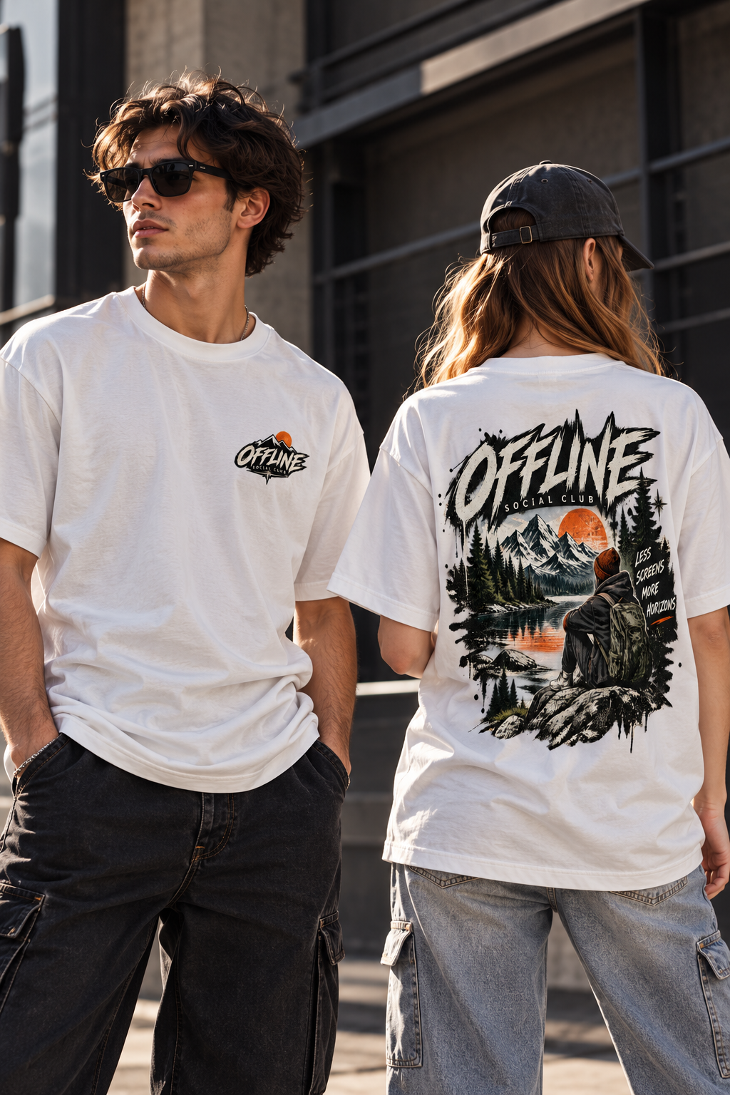 Offline Social Club Doğa Baskılı Oversize Unisex T-Shirt – Ön Arka Baskılı Outdoor Streetwear Tişört