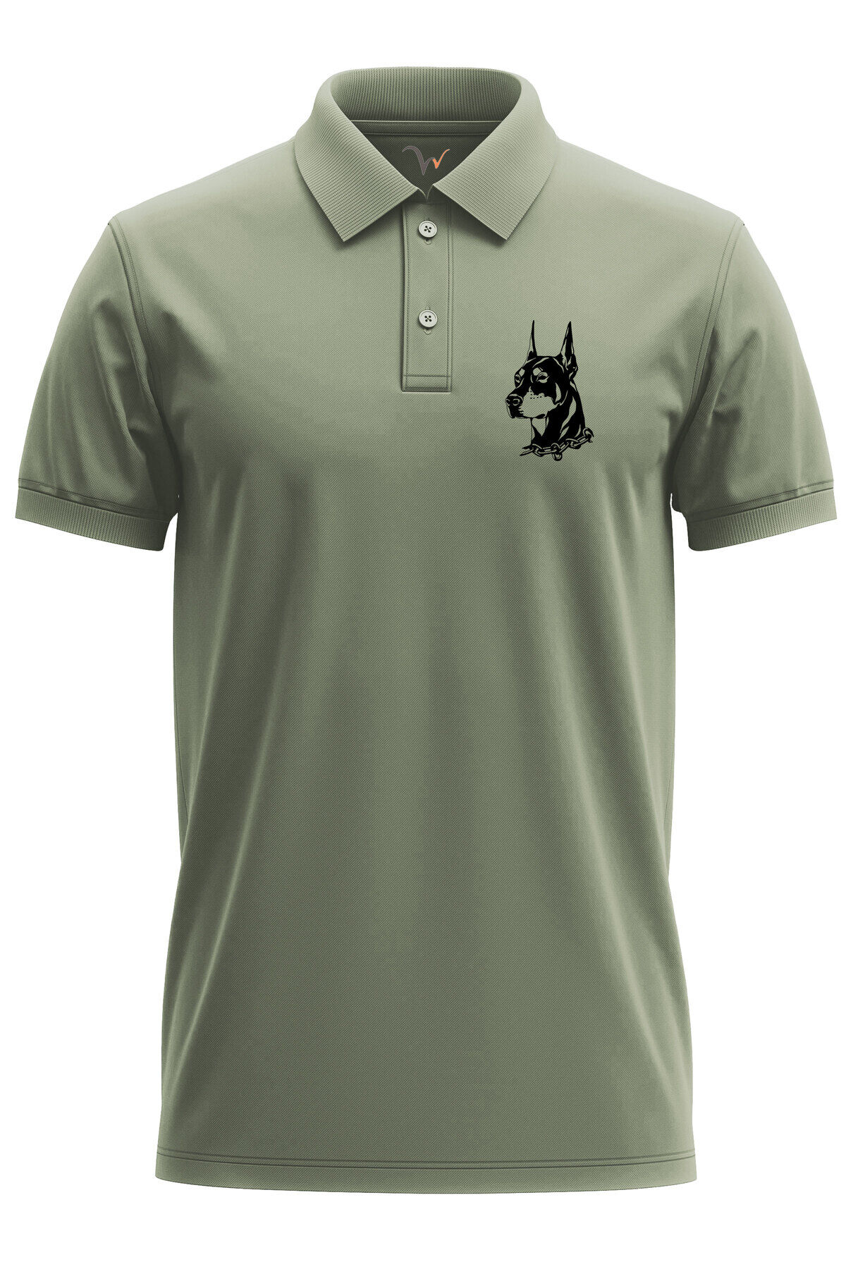 Doberman Köpek Baskılı Şık %100 Pamuk Regular Fit Polo Yaka Haki T-shirt Haki - M