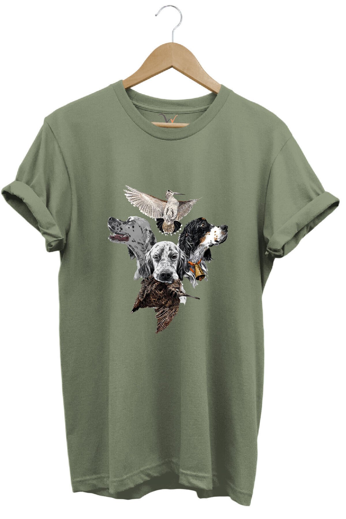 Hunting Avcılık Pointer Çulluk Setter Baskılı %100 Pamuk Regular Fit Unisex T-Shirt Haki - 2XL