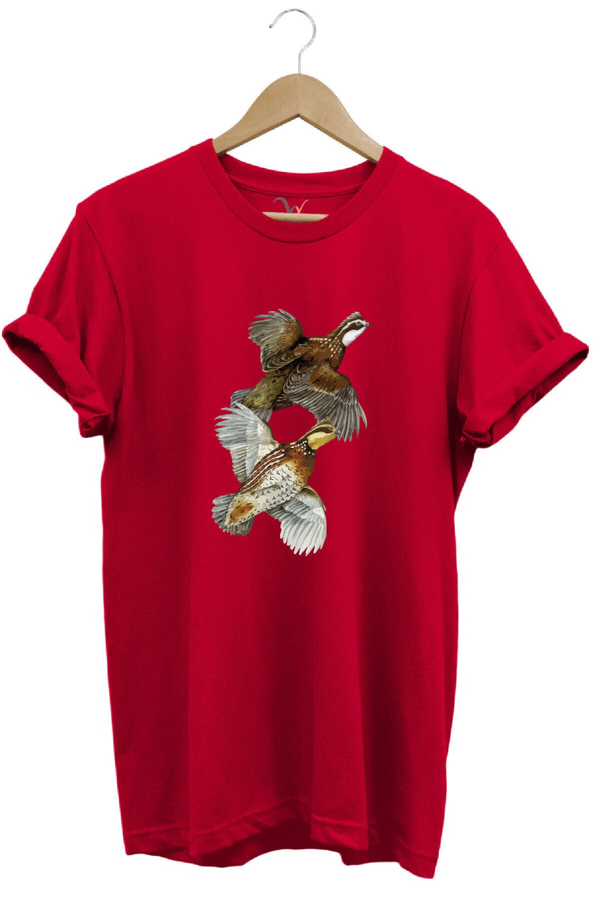 Avcılık Hunter Keklik Kuşları Tasarımlı %100 Pamuk Regular Fit Kırmızı T-shirt Kırmızı - 2XL