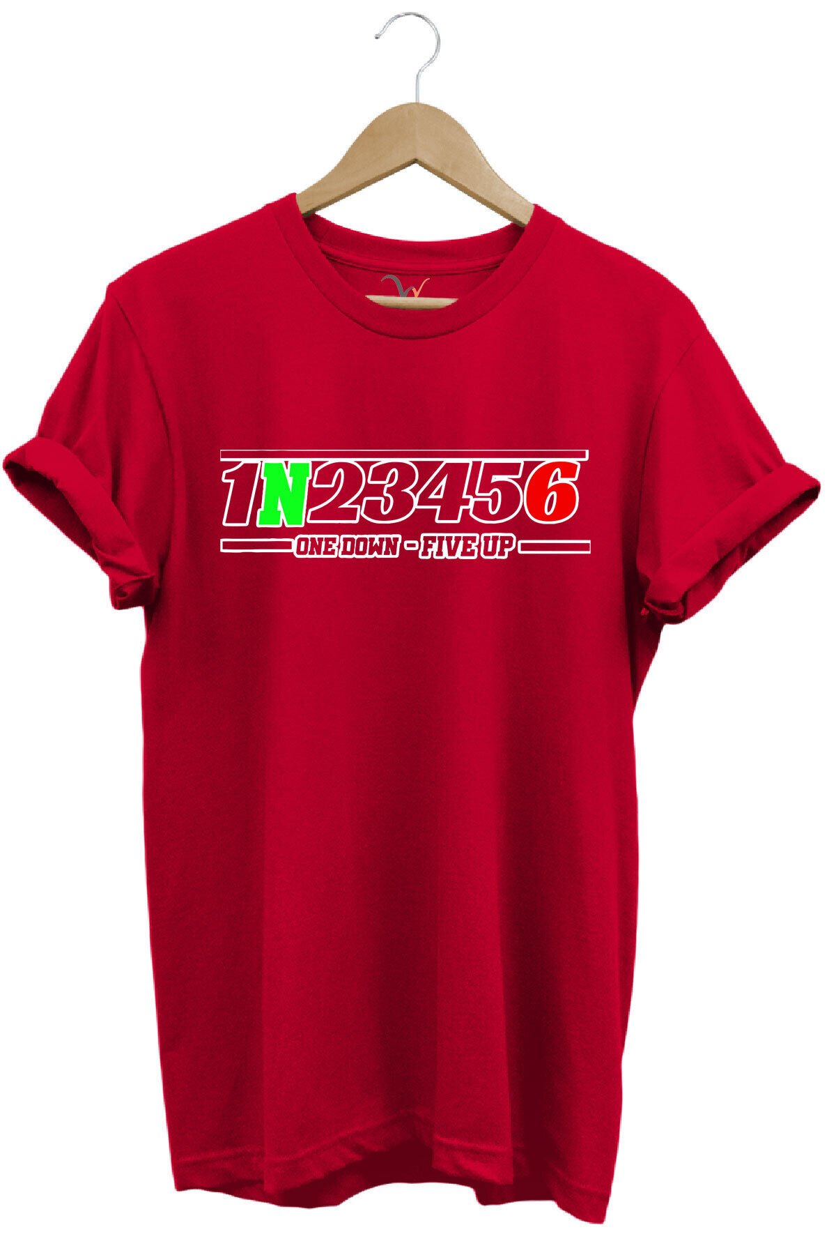 Motorsiklet One Down - Five Up Baskılı Motorsiklet Vites Geçişleri 1N23456 Baskılı Motorcu T-Shirt Kırmızı - L