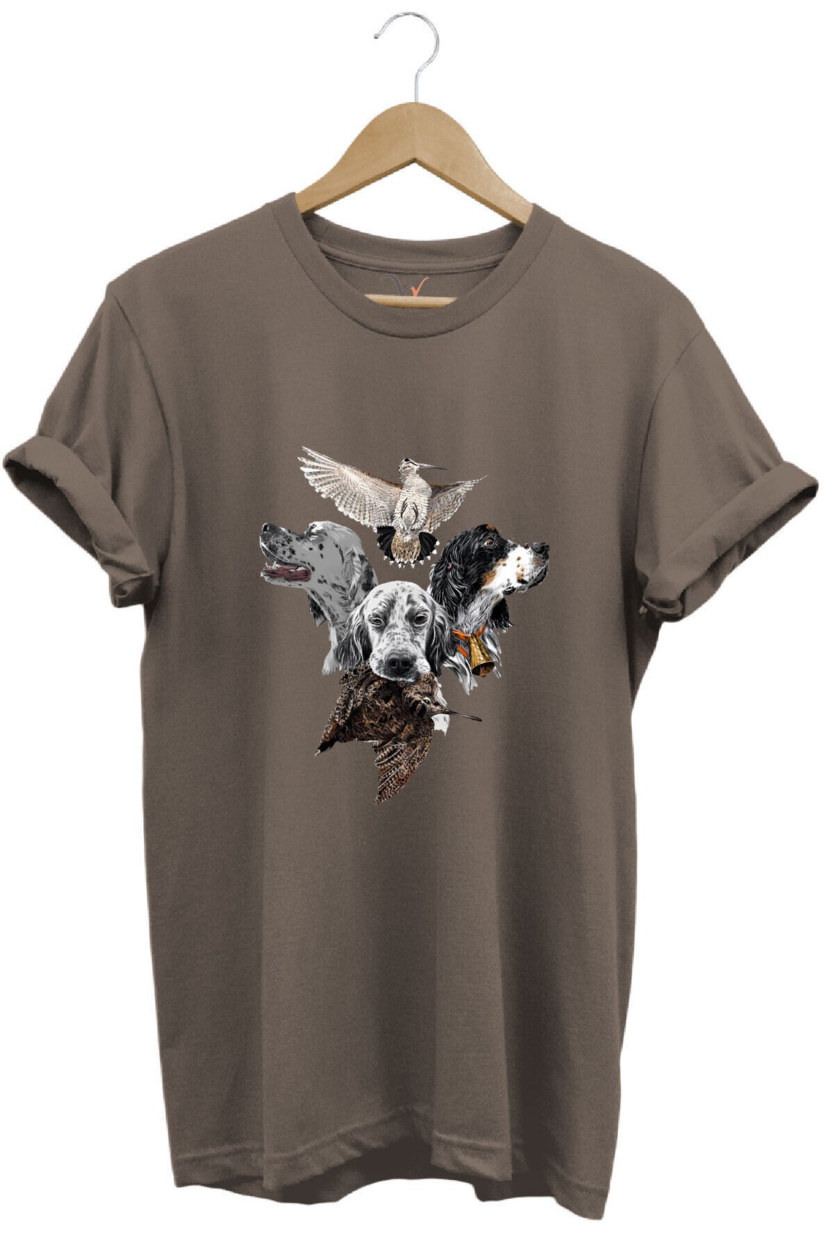 Hunting Avcılık Pointer Çulluk Setter Baskılı %100 Pamuk Regular Fit Unisex T-Shirt Kahverengi - M