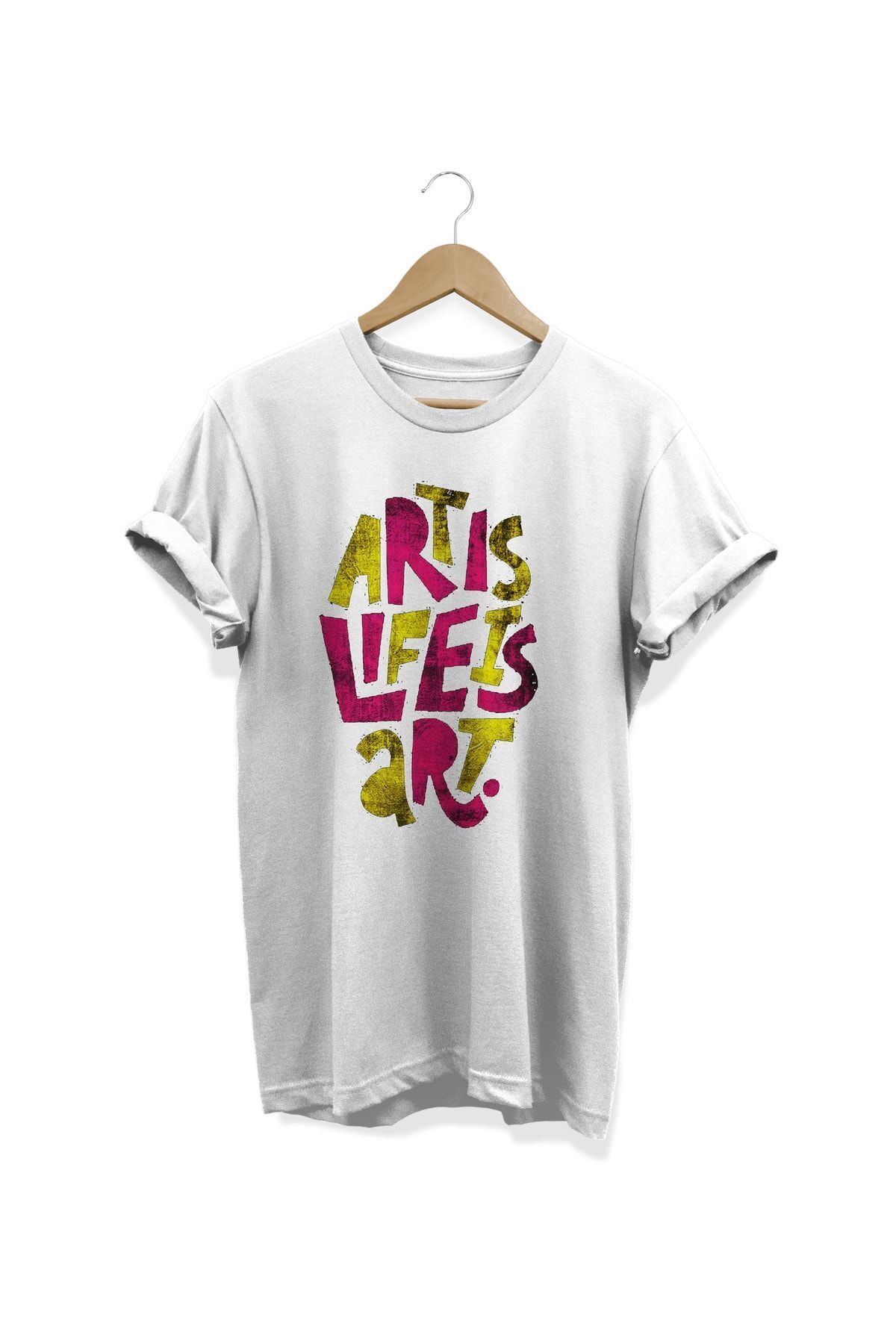 Art Baskılı Beyaz T-shirt