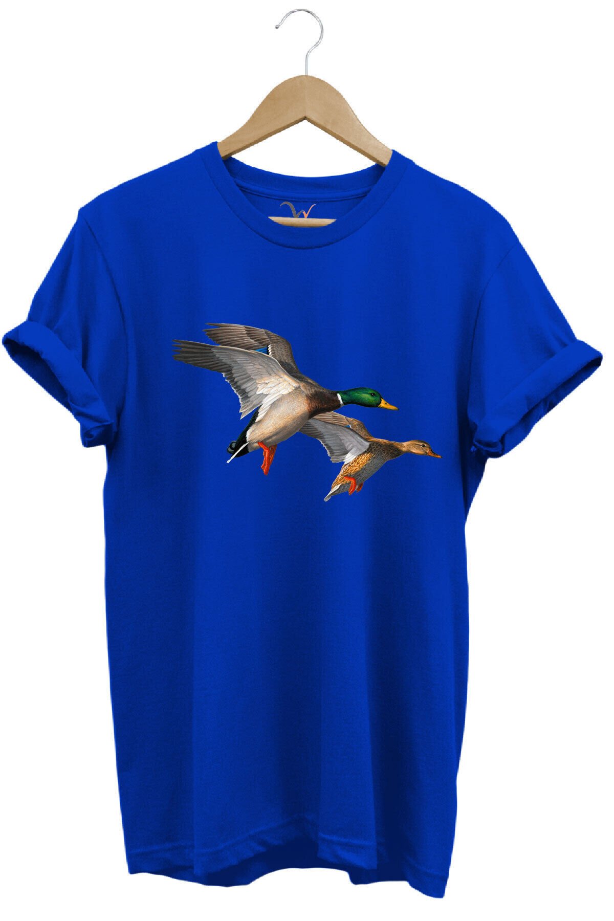 Avcılık Hunting Ördek Avı Baskılı %100 Pamuk Regular Fit T-shirt Mavi - L