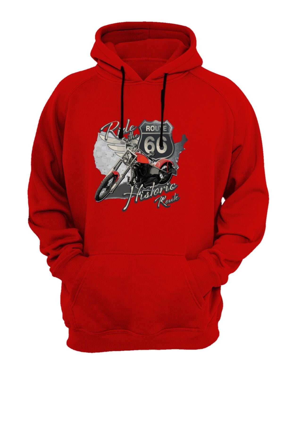 Route 66 Baskılı Kırmızı Sweatshirt