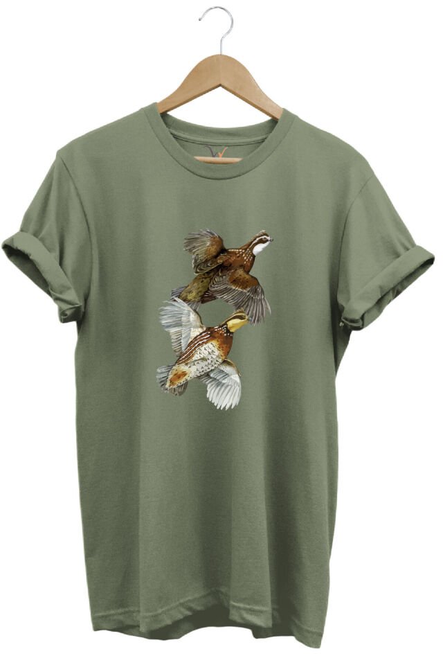 Avcılık Hunter Keklik Kuşları Tasarımlı %100 Pamuk Regular Fit Kırmızı T-shirt Haki - L