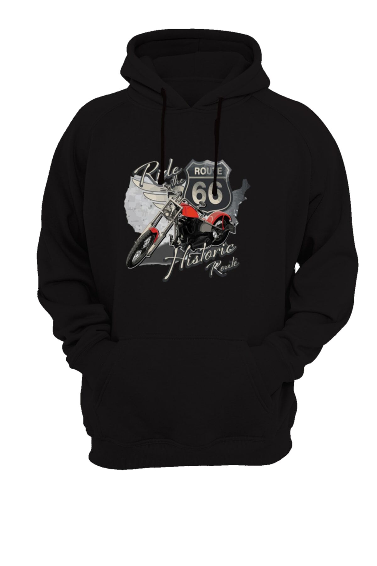 Route 66 Baskılı Siyah Sweatshirt