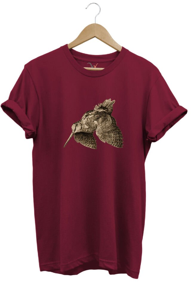 Avcılık Hunting Keklik Kuşu Baskılı %100 Pamuk Regular Fit Bisiklet Yaka T-shirt Bordo - 2XL