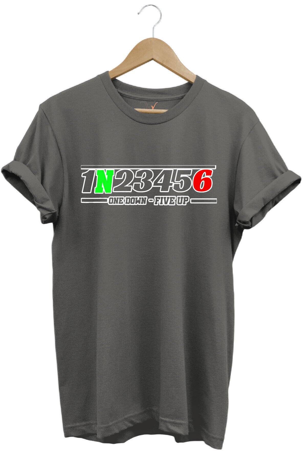 Motorsiklet One Down - Five Up Baskılı Motorsiklet Vites Geçişleri 1N23456 Baskılı Motorcu T-Shirt Gri - S