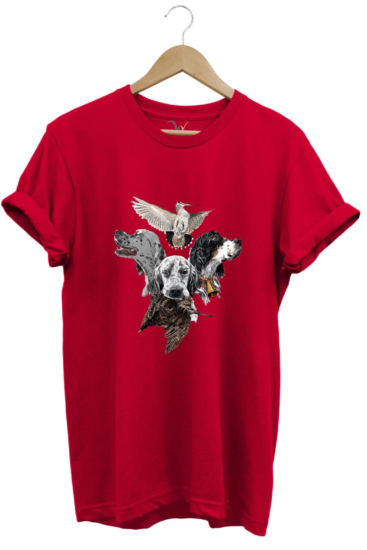 Hunting Avcılık Pointer Çulluk Setter Baskılı %100 Pamuk Regular Fit Unisex T-Shirt Kırmızı - S