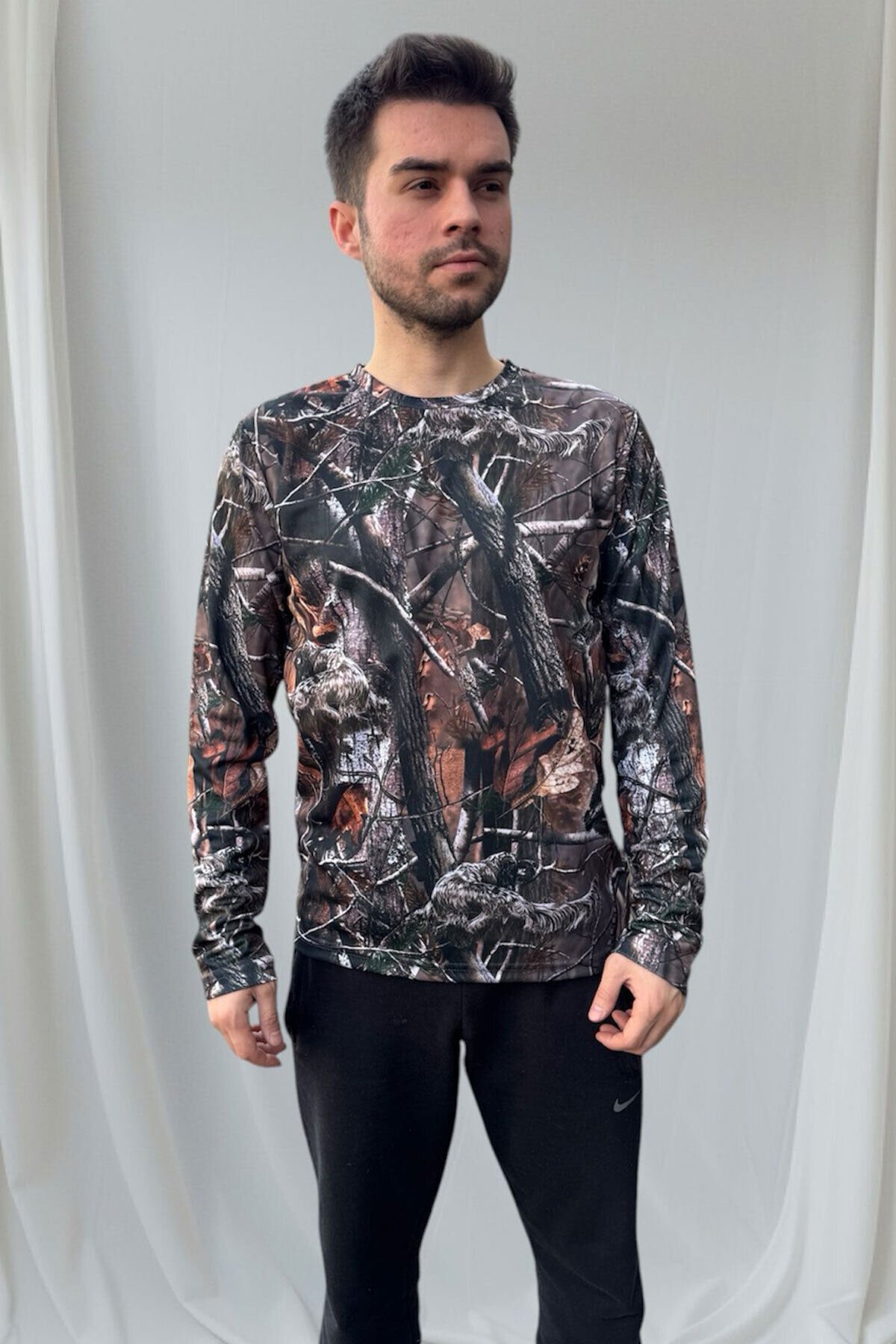 Orman Desen Çulluk Baskılı Avcı Regular Fit Bisiklet Yaka Uzun Kol DRY TOUCH Mevsimlik T-Shirt 3XL