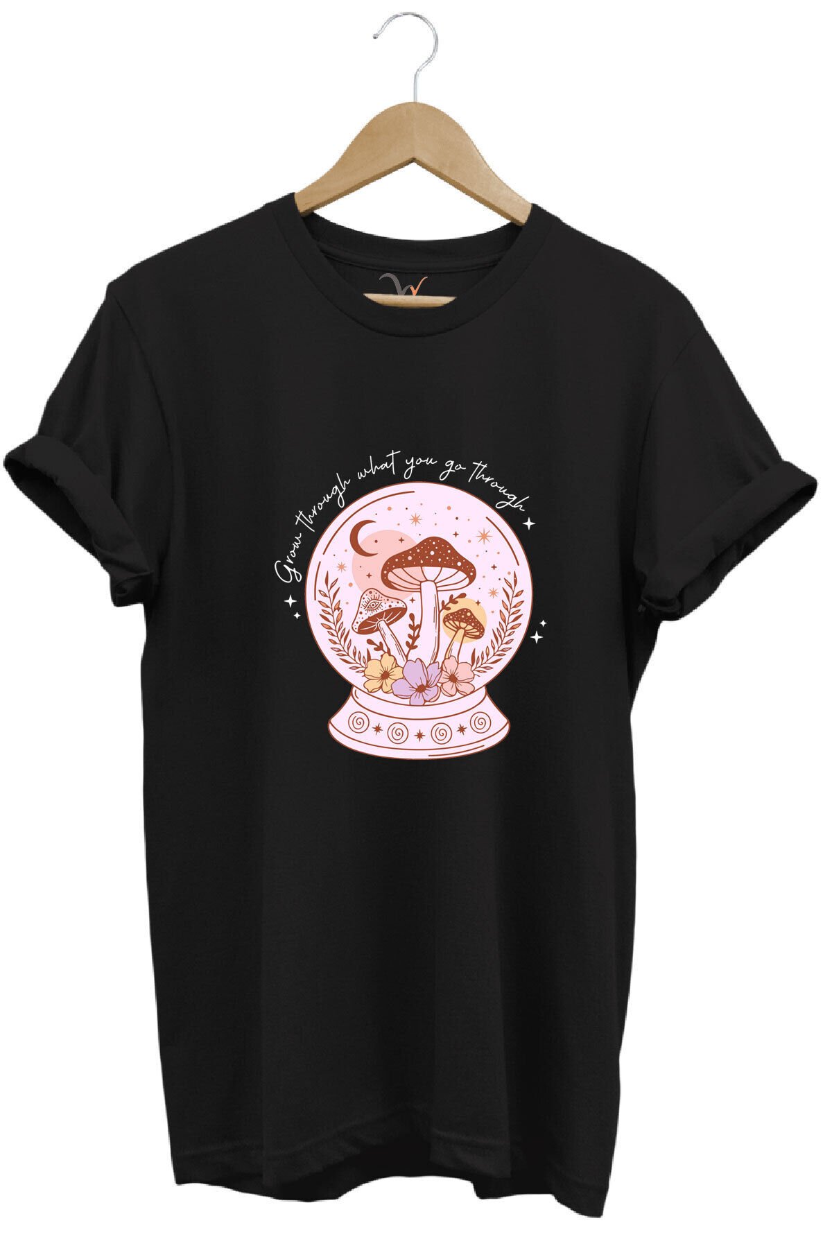 Vintage Retro StreetWear Poster Mantar Küresi Baskılı %100 Pamuk Regular Fit Bisiklet Yaka T-Shirt Siyah - 5XL