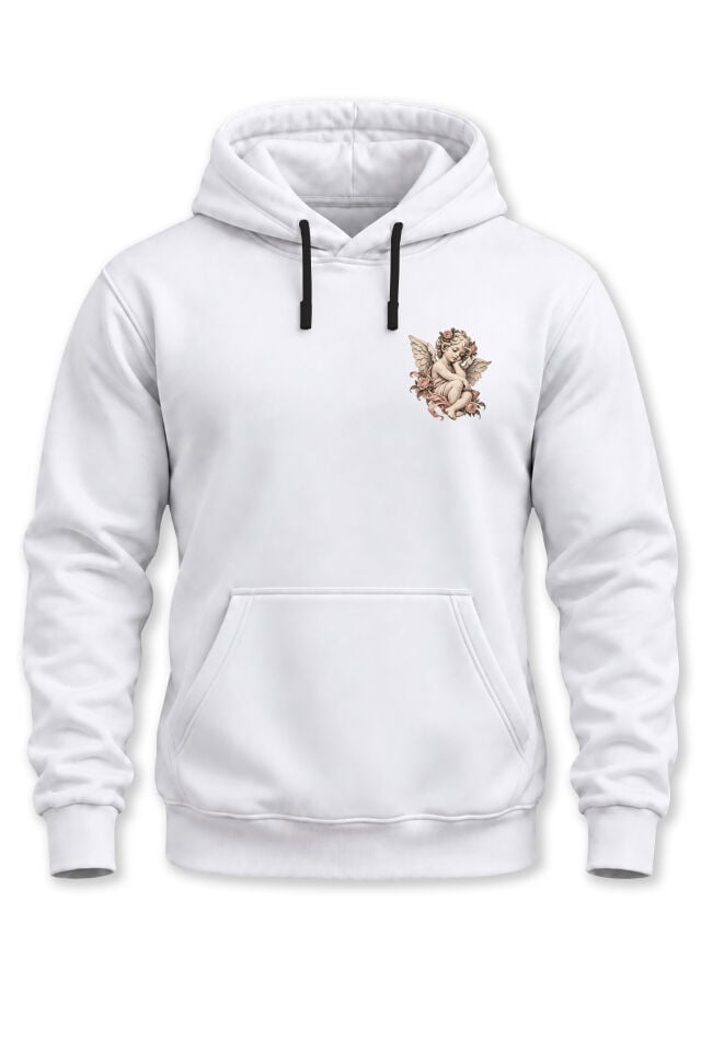 Unisex Melek Baskılı Kapüşonlu Sweatshirt Cherub Angel Desenli Hoodie