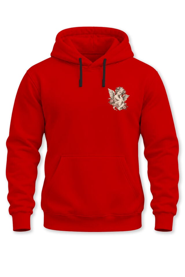 Unisex Melek Baskılı Kapüşonlu Sweatshirt Cherub Angel Desenli Hoodie