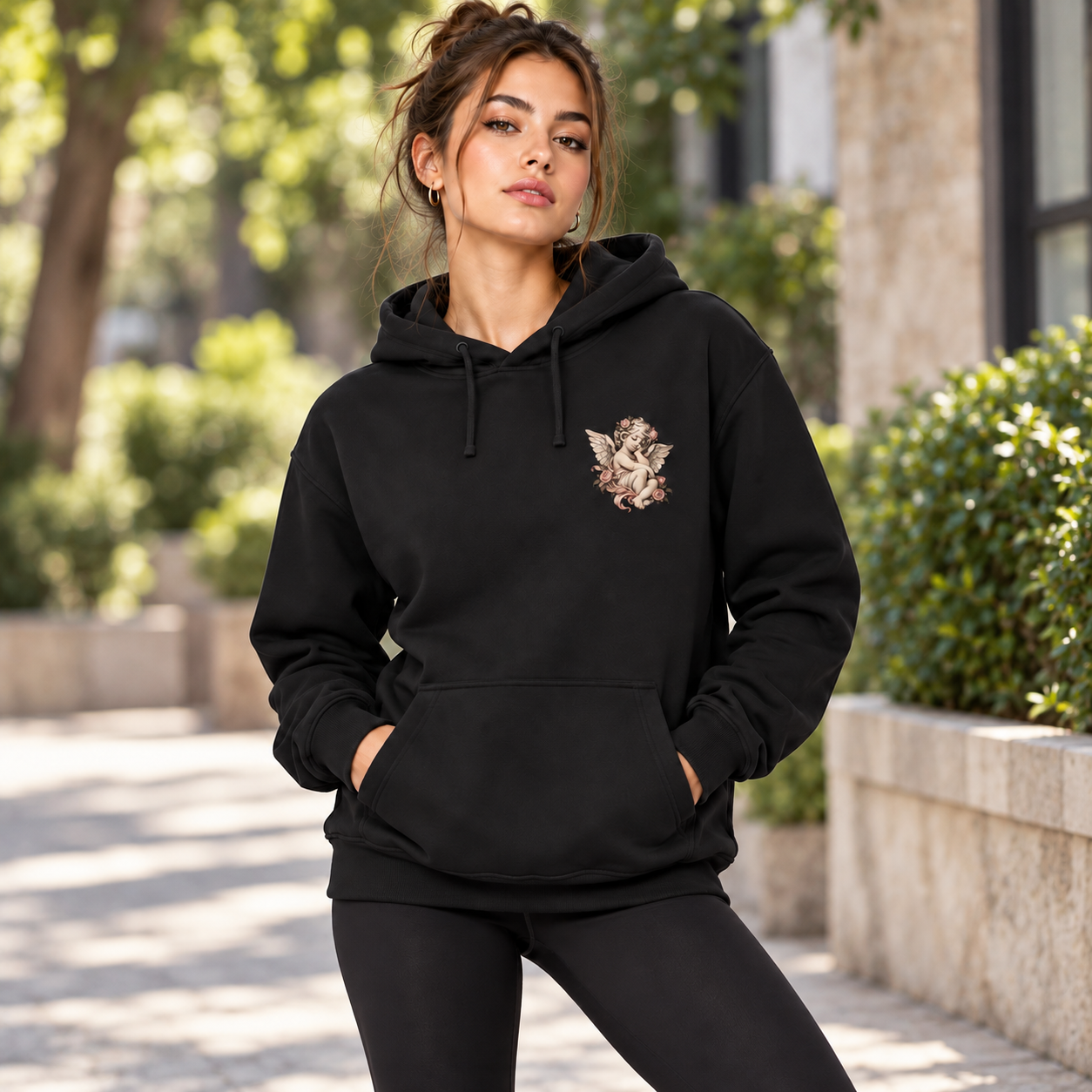 Unisex Melek Baskılı Kapüşonlu Sweatshirt Cherub Angel Desenli Hoodie