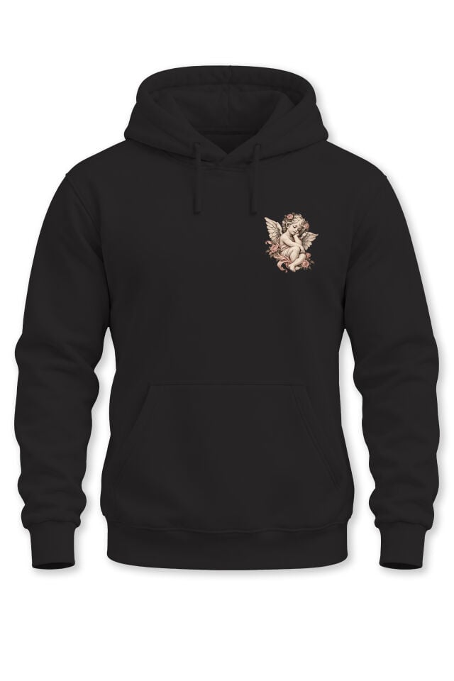 Unisex Melek Baskılı Kapüşonlu Sweatshirt Cherub Angel Desenli Hoodie