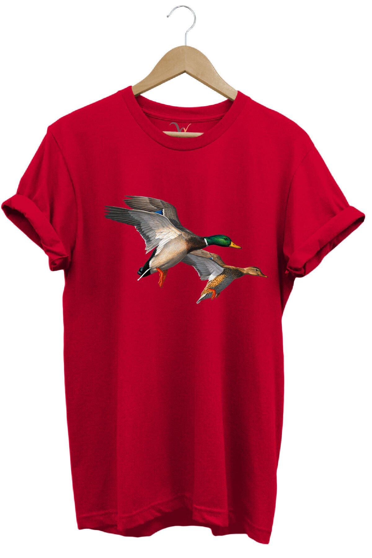 Avcılık Hunting Ördek Avı Baskılı %100 Pamuk Regular Fit T-shirt Kırmızı - 3XL