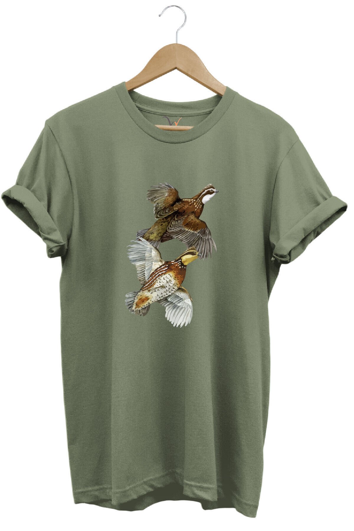 Avcılık Hunter Keklik Kuşları Tasarımlı %100 Pamuk Regular Fit Kırmızı T-shirt Haki - XL