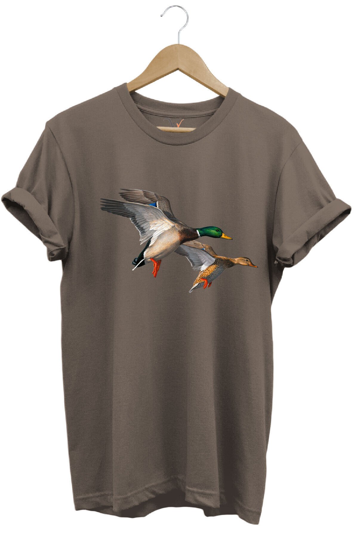Avcılık Hunting Ördek Avı Baskılı %100 Pamuk Regular Fit T-shirt Kahverengi - 2XL