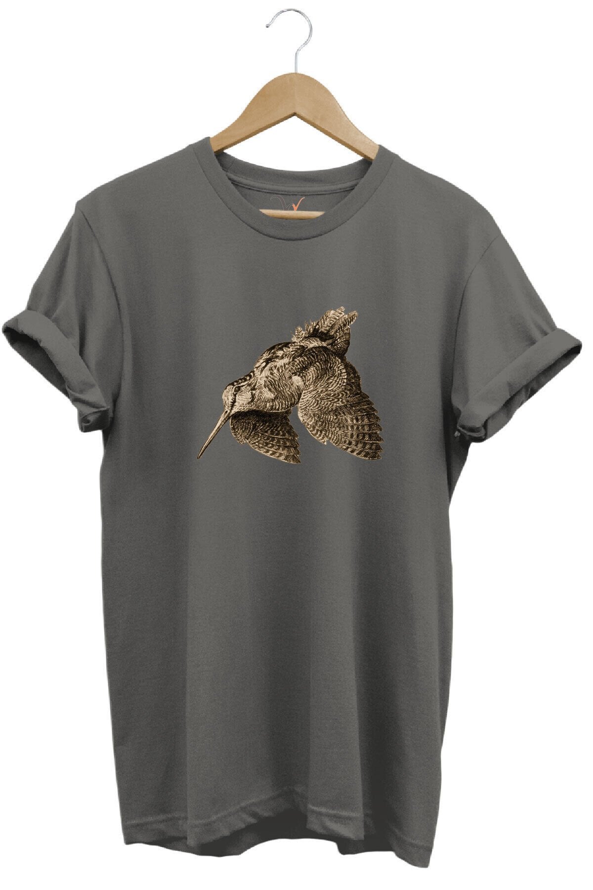 Avcılık Hunting Keklik Kuşu Baskılı %100 Pamuk Regular Fit Bisiklet Yaka T-shirt Gri - XL