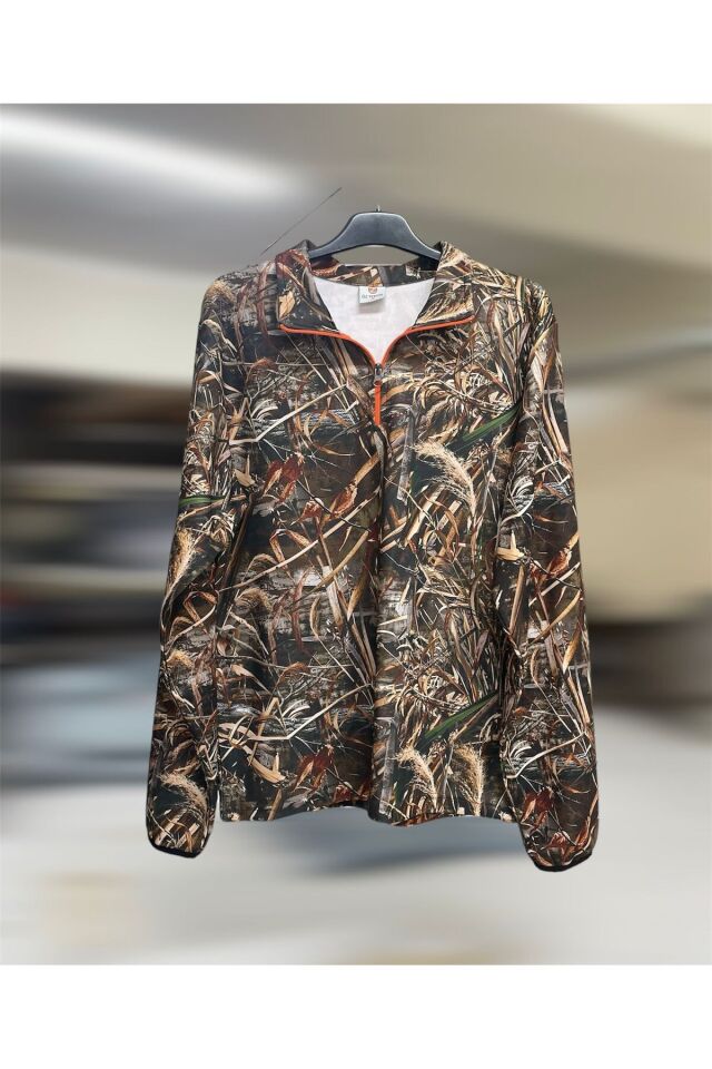 Avcılık 3 İp Şardonlu Saz Desen Baskılı Yarı Fermuar Dik Yaka Orman Desen Kamuflaj Kışlık Sweatshirt