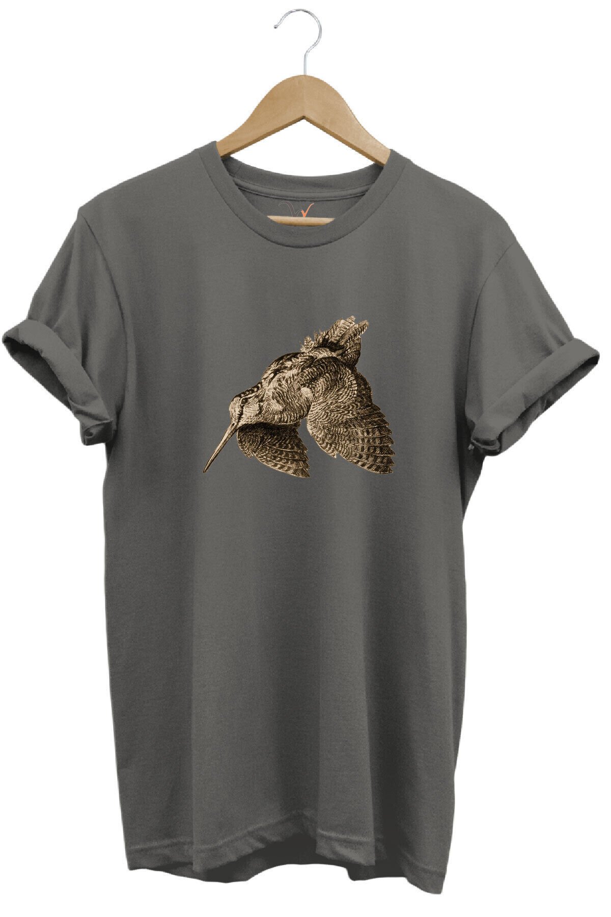 Avcılık Hunting Keklik Kuşu Baskılı %100 Pamuk Regular Fit Bisiklet Yaka T-shirt Gri - 2XL