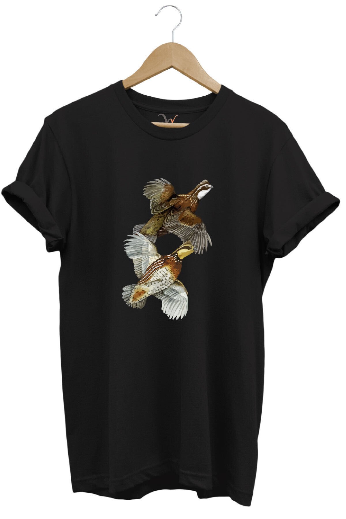 Avcılık Hunter Keklik Kuşları Tasarımlı %100 Pamuk Regular Fit Kırmızı T-shirt Siyah - XL
