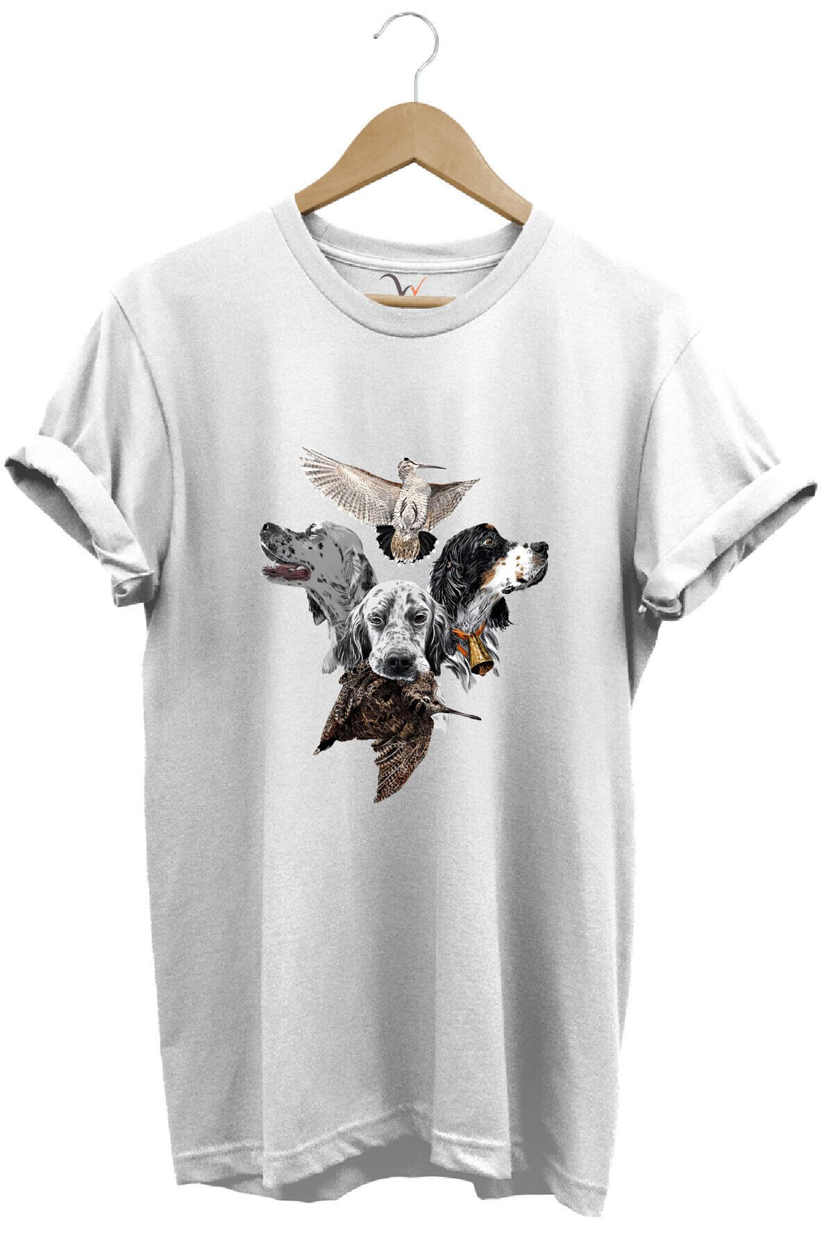 Hunting Avcılık Pointer Çulluk Setter Baskılı %100 Pamuk Regular Fit Unisex T-Shirt Beyaz - S