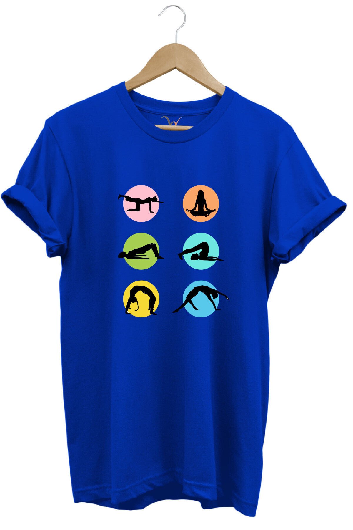 Yoga Meditasyon Hareketleri Baskılı %100 Pamuk Regular Fit Bisiklet Yaka Mavi T-shirt Mavi - 2XL