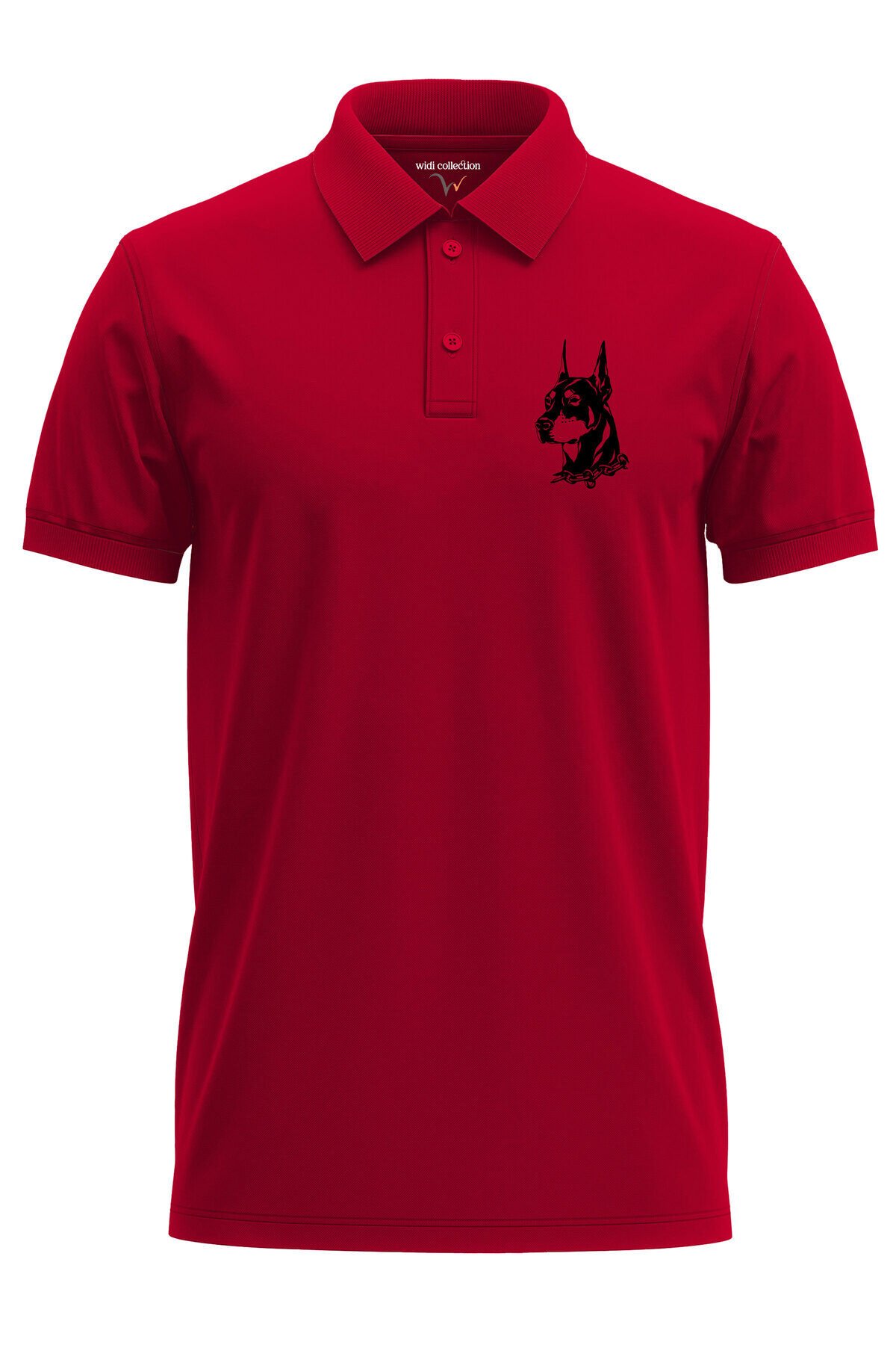 Doberman Köpek Baskılı Şık %100 Pamuk Regular Fit Polo Yaka Haki T-shirt Kırmızı - L