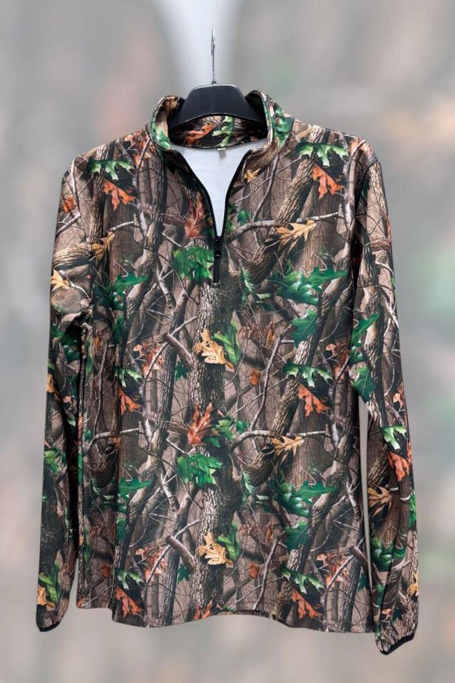 AVCILIK Hunting Orman Desen Baskılı Yarı Fermuar Dik Yaka Kol Uçları Lastikli Sweatshirt