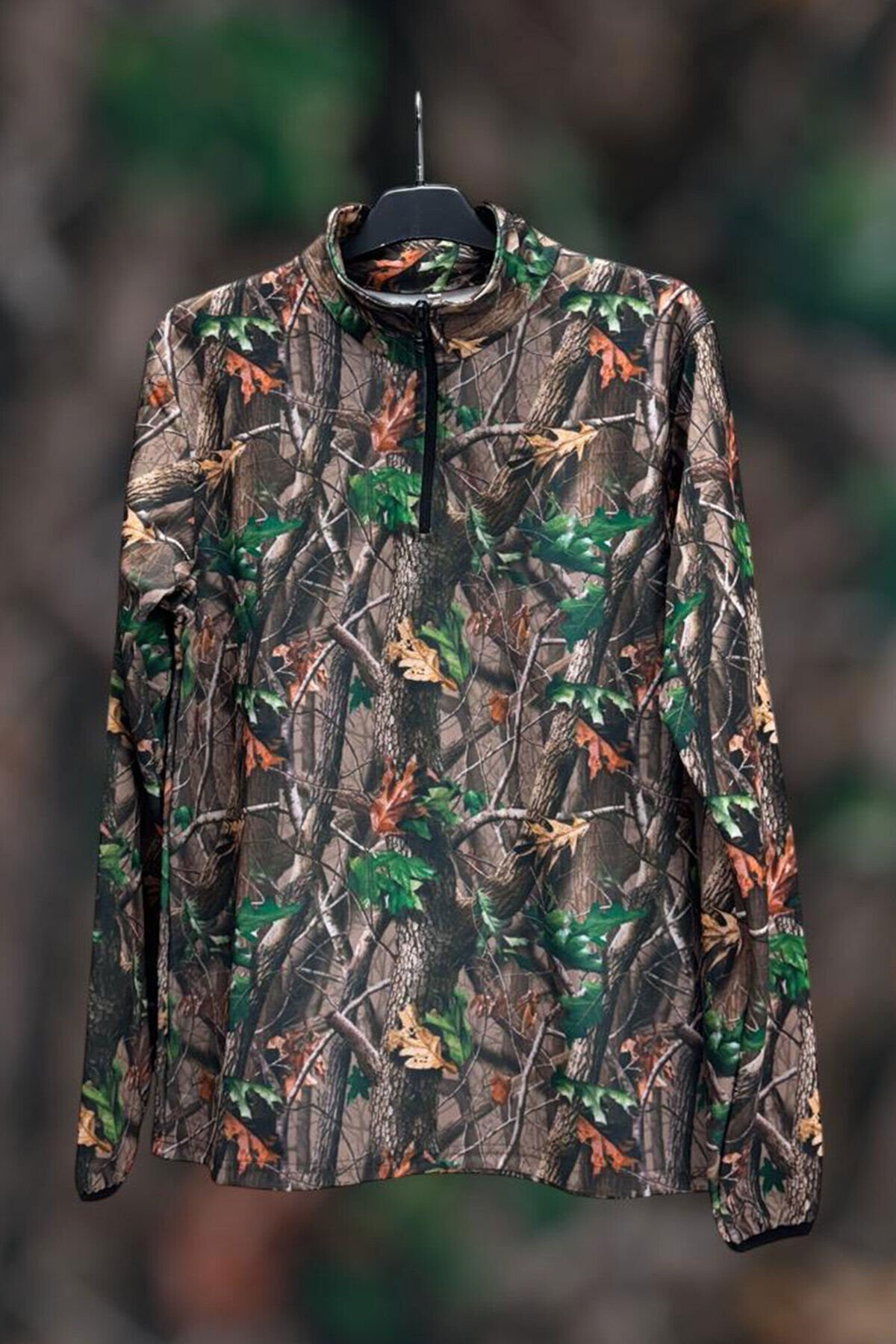 AVCILIK Hunting Orman Desen Baskılı Yarı Fermuar Dik Yaka Kol Uçları Lastikli Sweatshirt