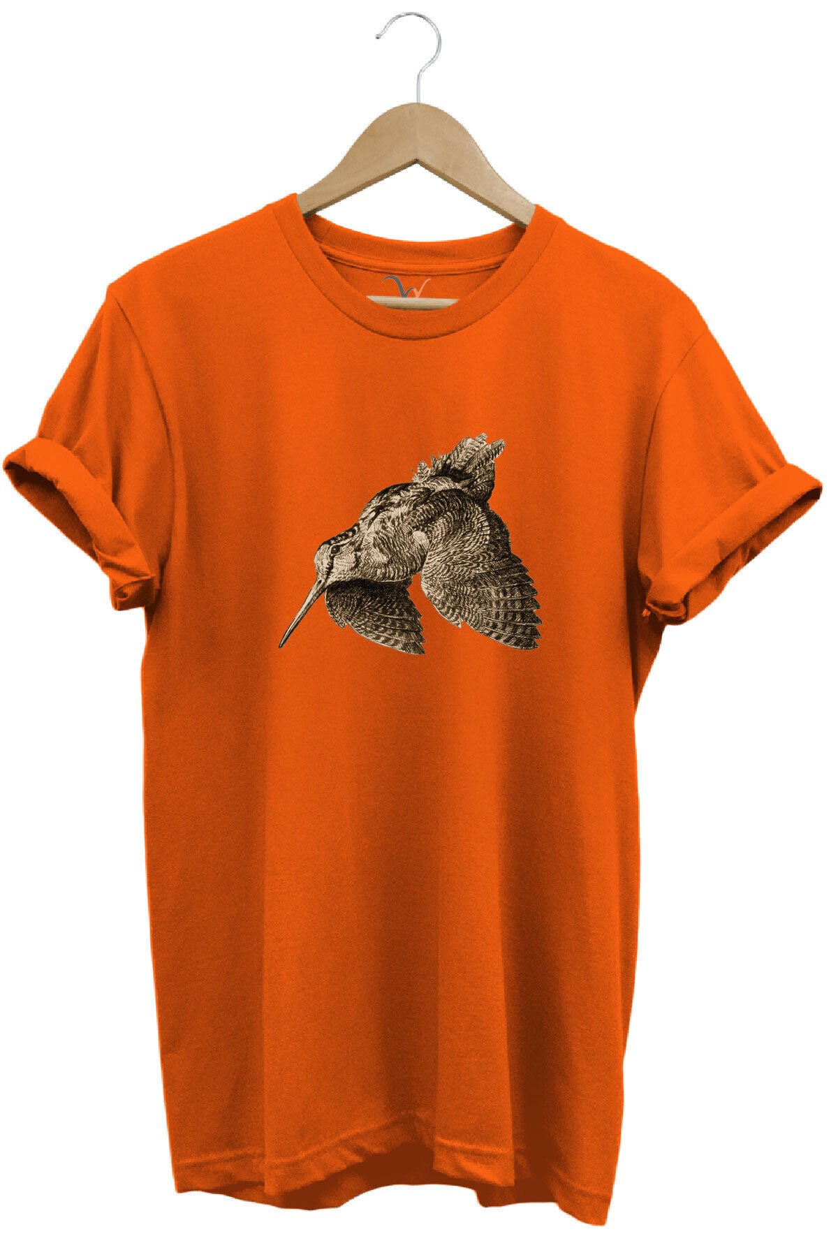 Avcılık Hunting Keklik Kuşu Baskılı %100 Pamuk Regular Fit Bisiklet Yaka T-shirt Turuncu - S