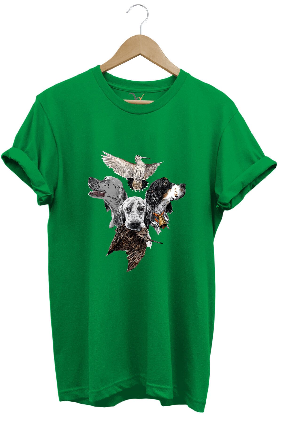 Hunting Avcılık Pointer Çulluk Setter Baskılı %100 Pamuk Regular Fit Unisex T-Shirt Yeşil - L