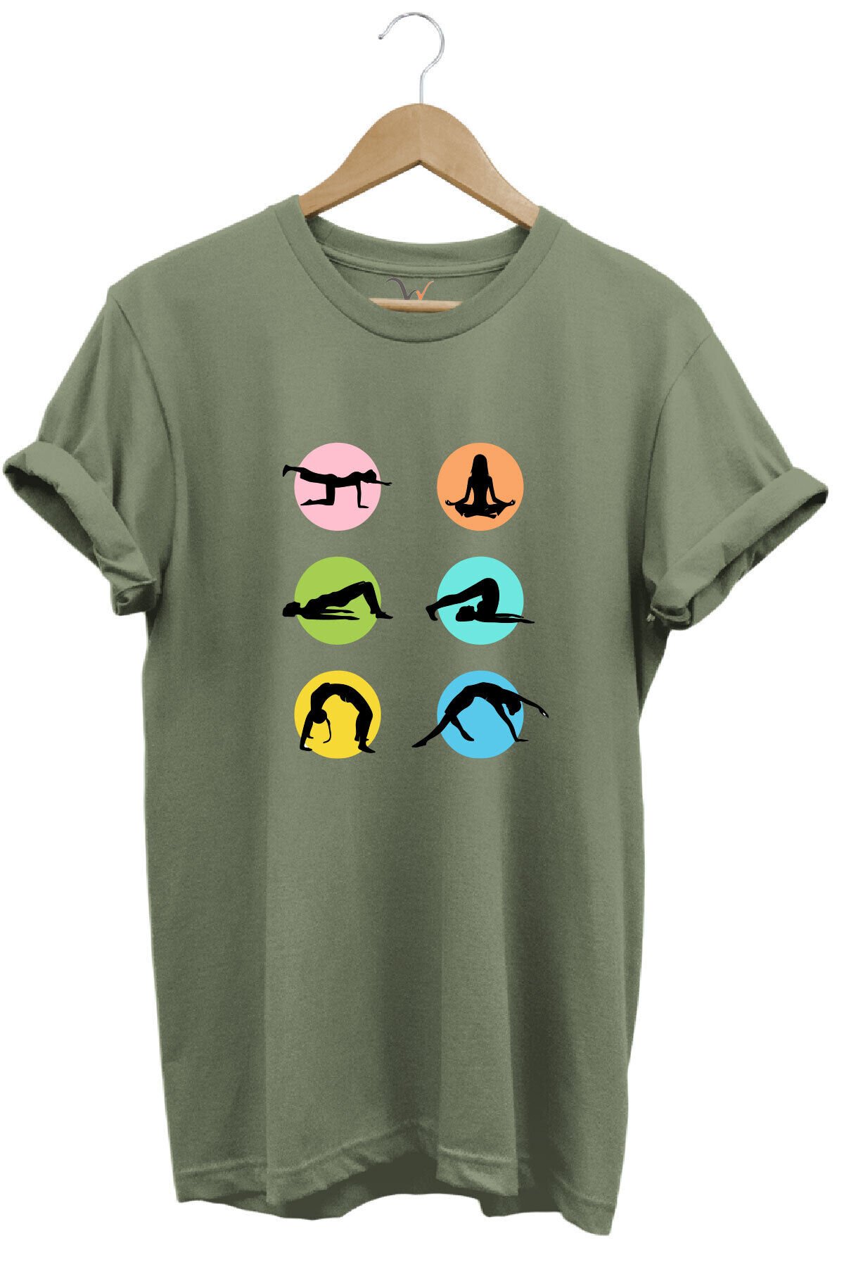 Yoga Meditasyon Hareketleri Baskılı %100 Pamuk Regular Fit Bisiklet Yaka Mavi T-shirt Haki - XL