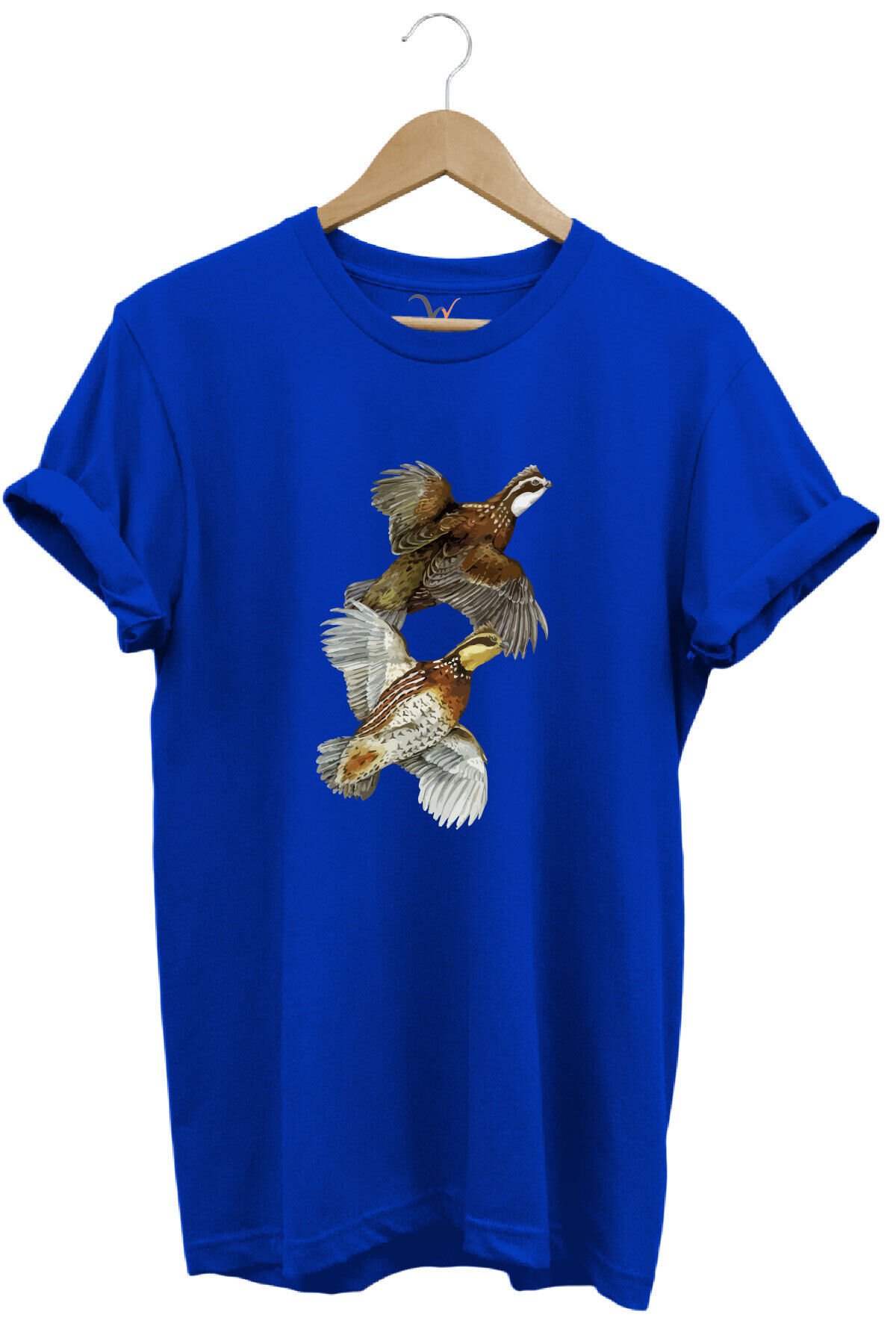 Avcılık Hunter Keklik Kuşları Tasarımlı %100 Pamuk Regular Fit Kırmızı T-shirt Saks Mavi - S