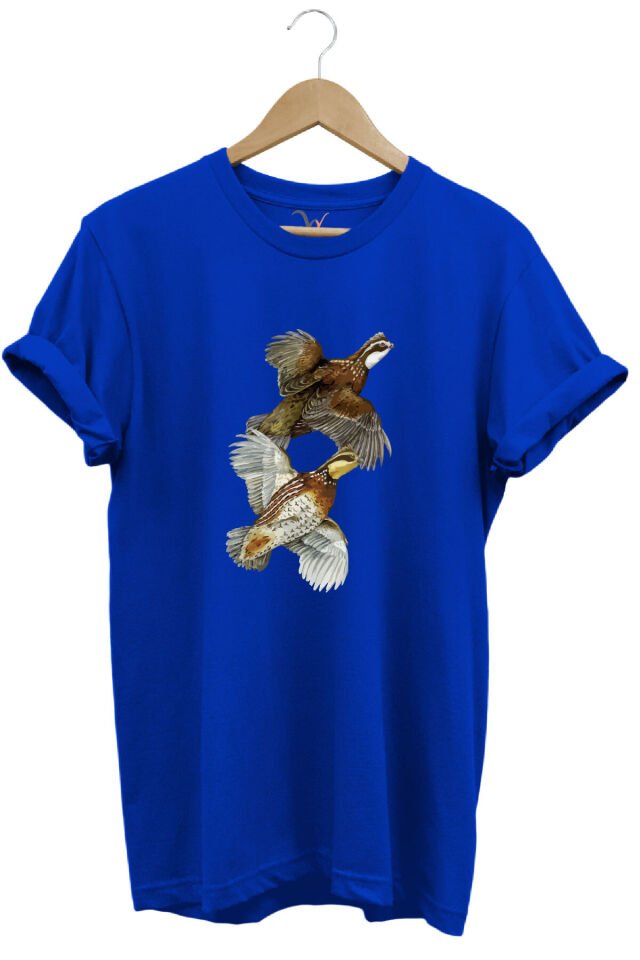 Avcılık Hunter Keklik Kuşları Tasarımlı %100 Pamuk Regular Fit Kırmızı T-shirt Saks Mavi - S