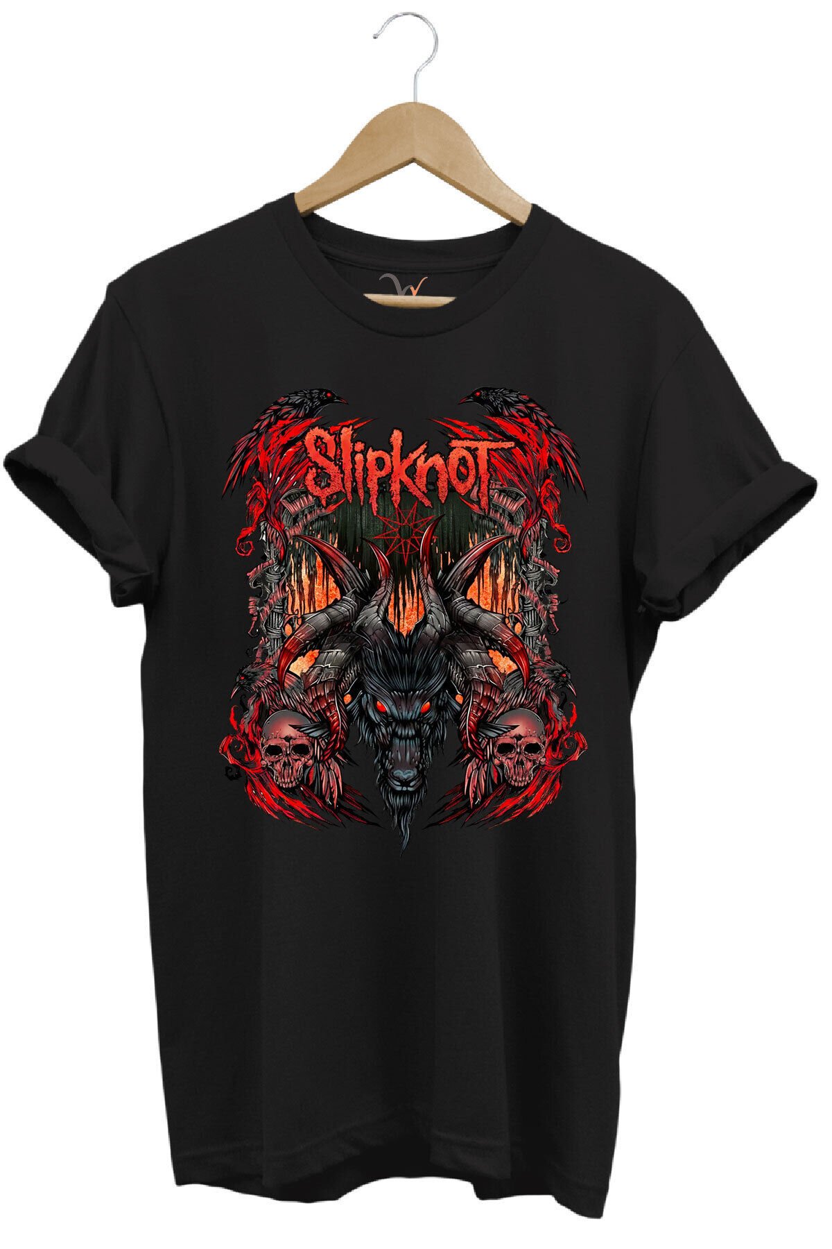 Slipknot Müzik Grubu Rock Metal Baskılı Punk Keçi ve Kafatası Tasarımlı Basic Regular Fit T-shirt Siyah - 3XL