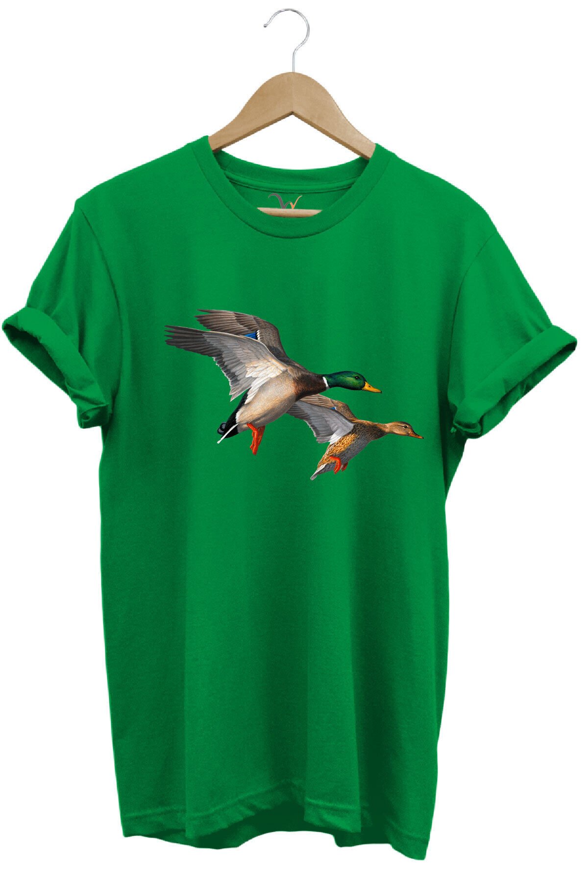 Avcılık Hunting Ördek Avı Baskılı %100 Pamuk Regular Fit T-shirt Yeşil - M