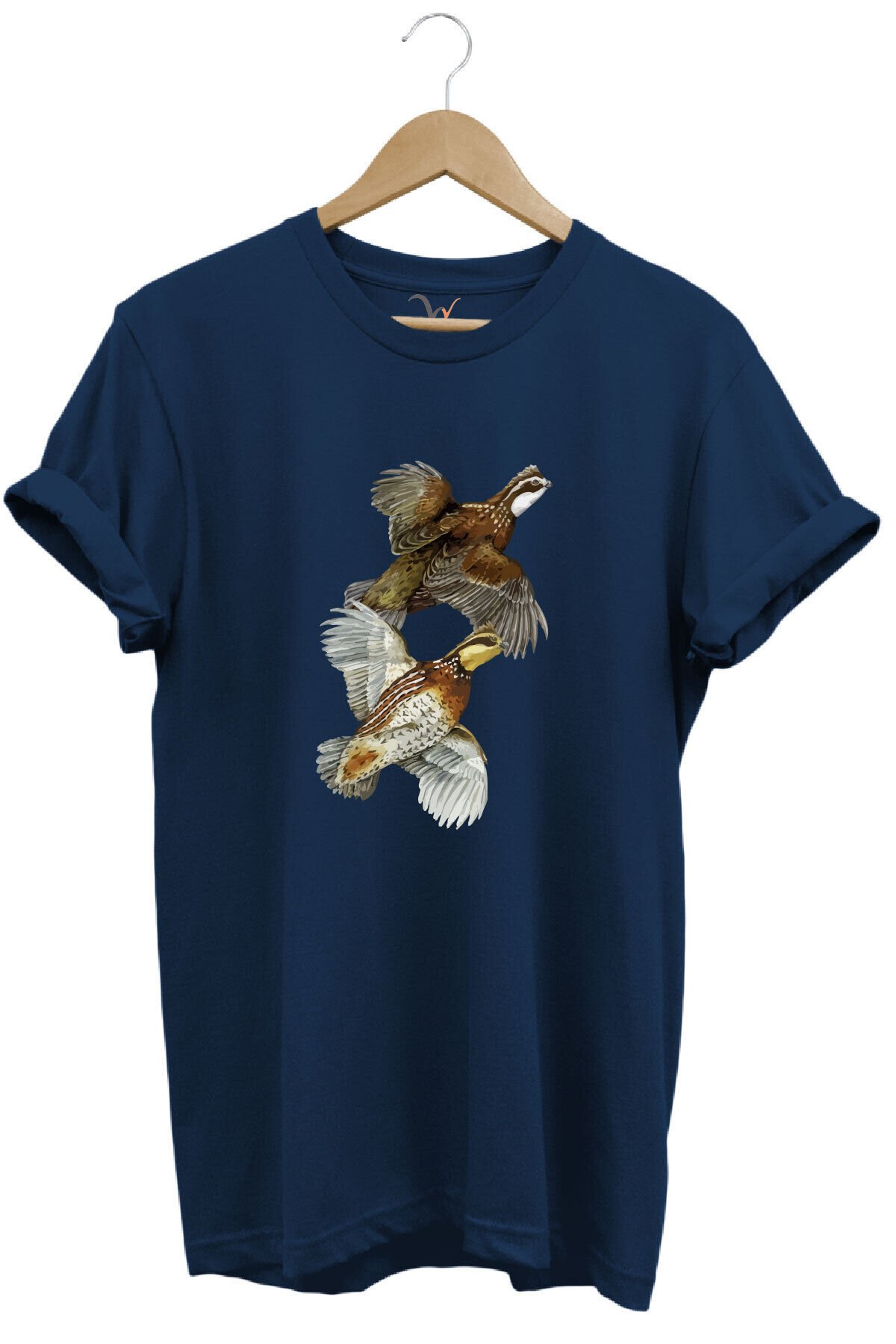 Avcılık Hunter Keklik Kuşları Tasarımlı %100 Pamuk Regular Fit Kırmızı T-shirt Lacivert - L