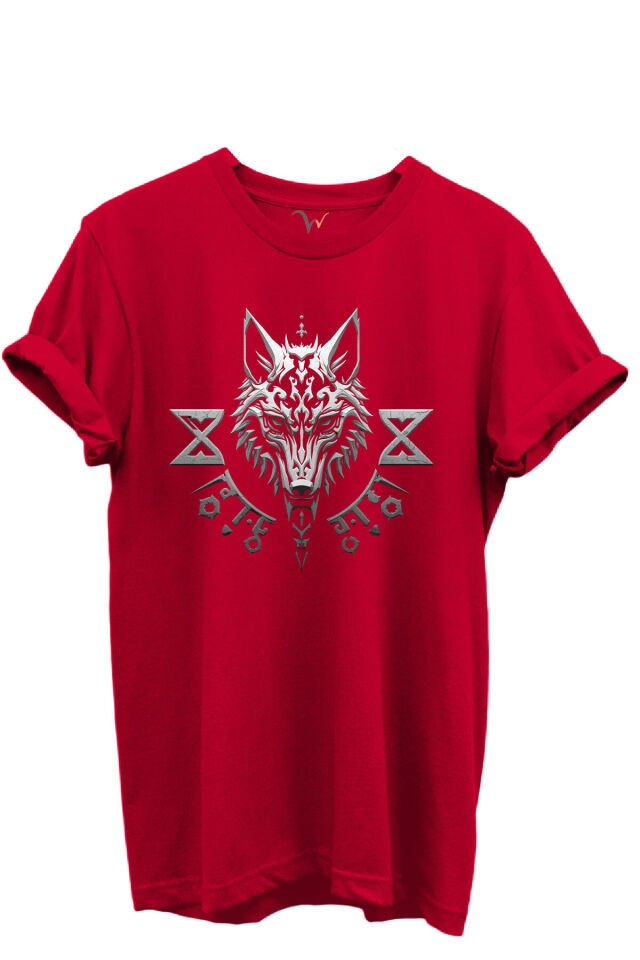 KURT ve TÜRK Özel Koleksiyon Serisi-1 Tasarım Baskılı %100 Pamuk T-shirt Kırmızı - 2XL