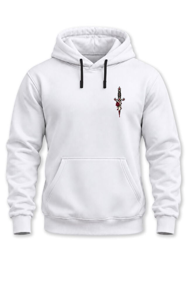Unisex Minimal Hançer Baskılı Kapüşonlu Sweatshirt Dagger Gül Desenli Hoodie