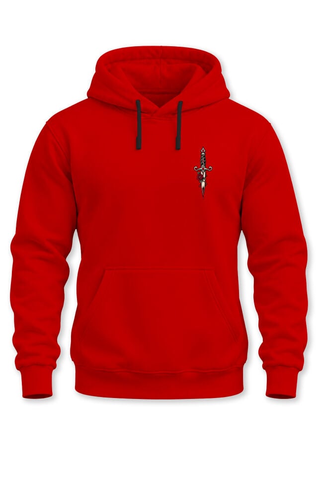 Unisex Minimal Hançer Baskılı Kapüşonlu Sweatshirt Dagger Gül Desenli Hoodie