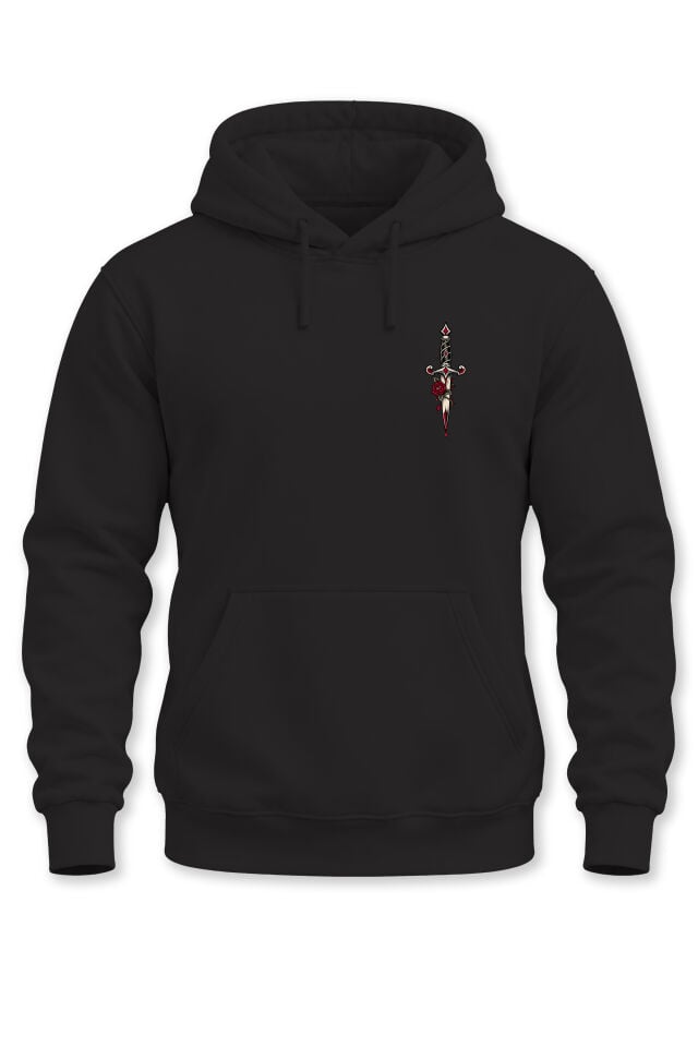 Unisex Minimal Hançer Baskılı Kapüşonlu Sweatshirt Dagger Gül Desenli Hoodie