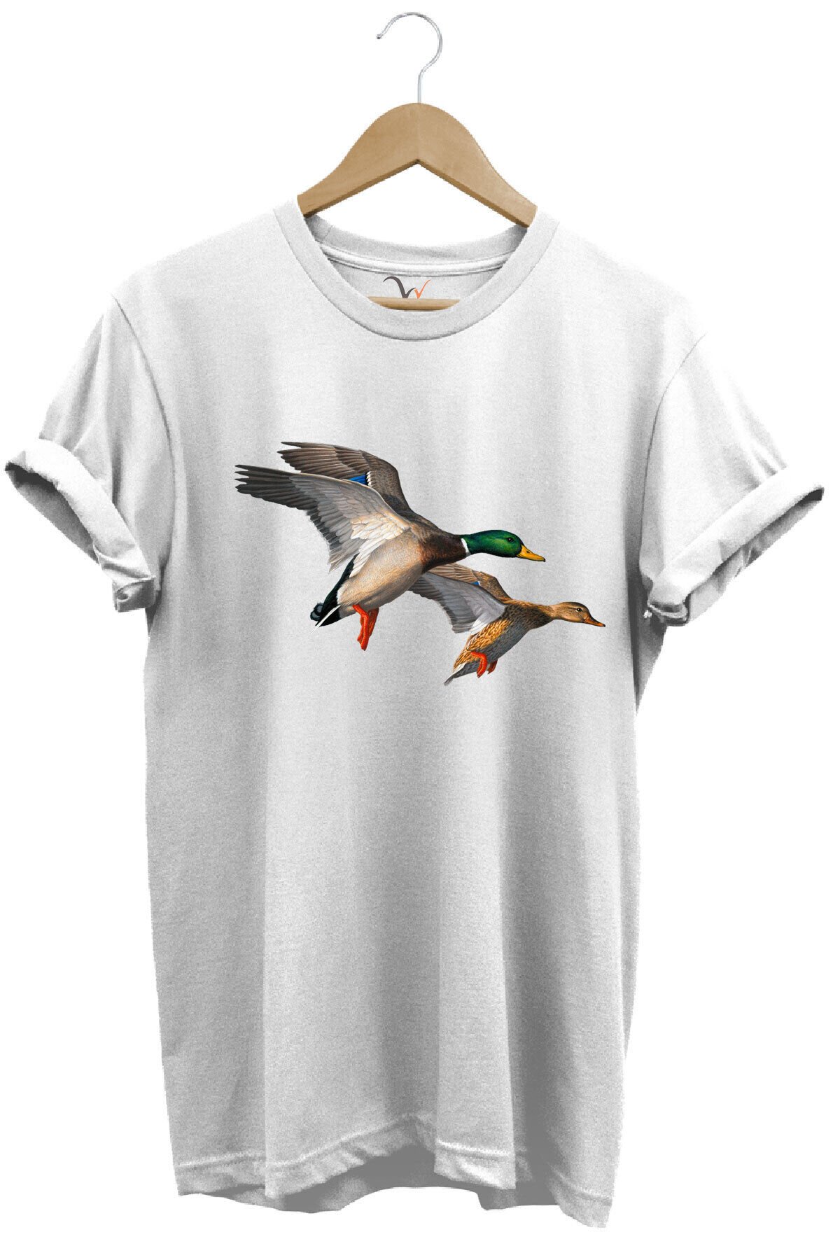Avcılık Hunting Ördek Avı Baskılı %100 Pamuk Regular Fit T-shirt Beyaz - XL