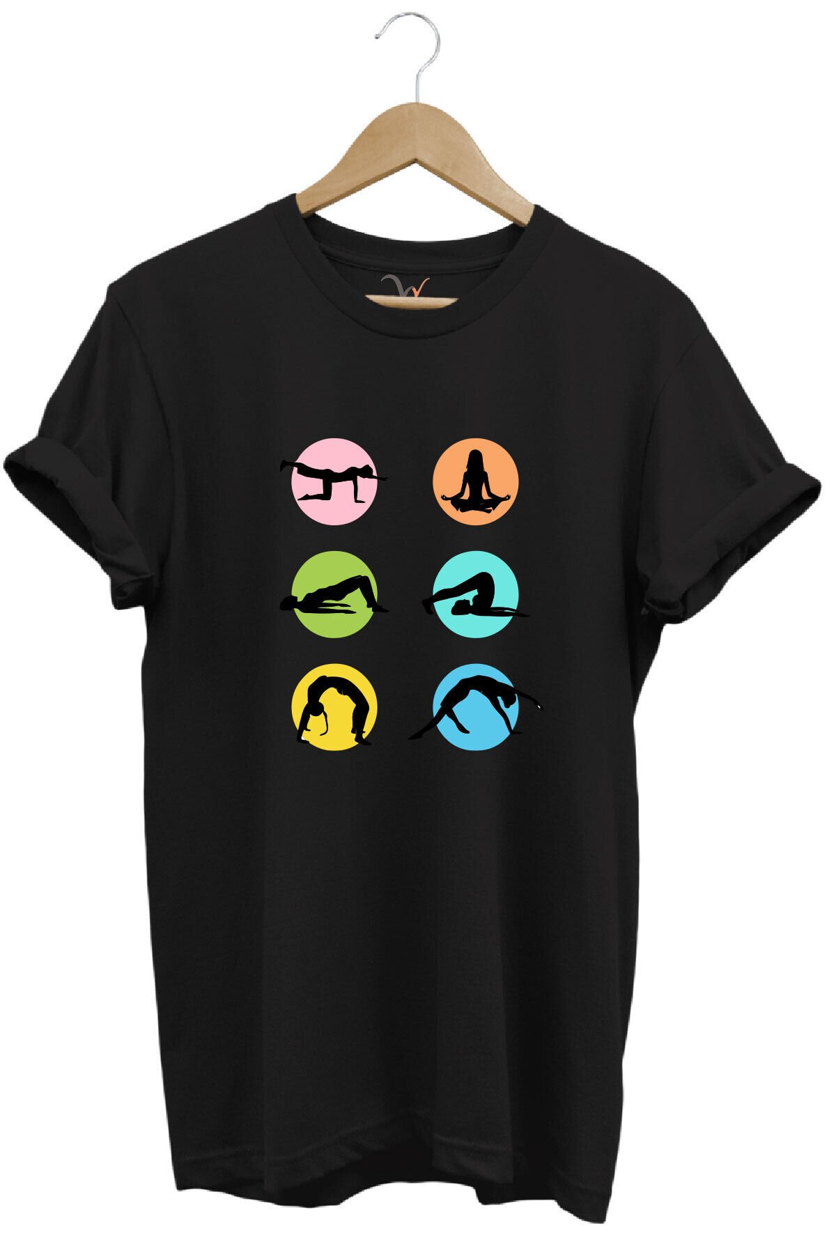 Yoga Meditasyon Hareketleri Baskılı %100 Pamuk Regular Fit Bisiklet Yaka Mavi T-shirt Siyah - 4XL