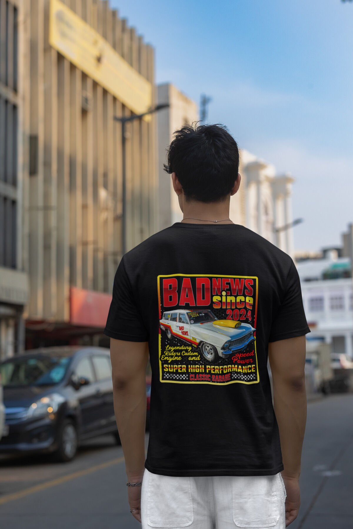 Retro Classic Car Sırt Baskılı Vintage Araba %100 Pamuk Regular Fit Siyah T-shirt Si̇yah - L