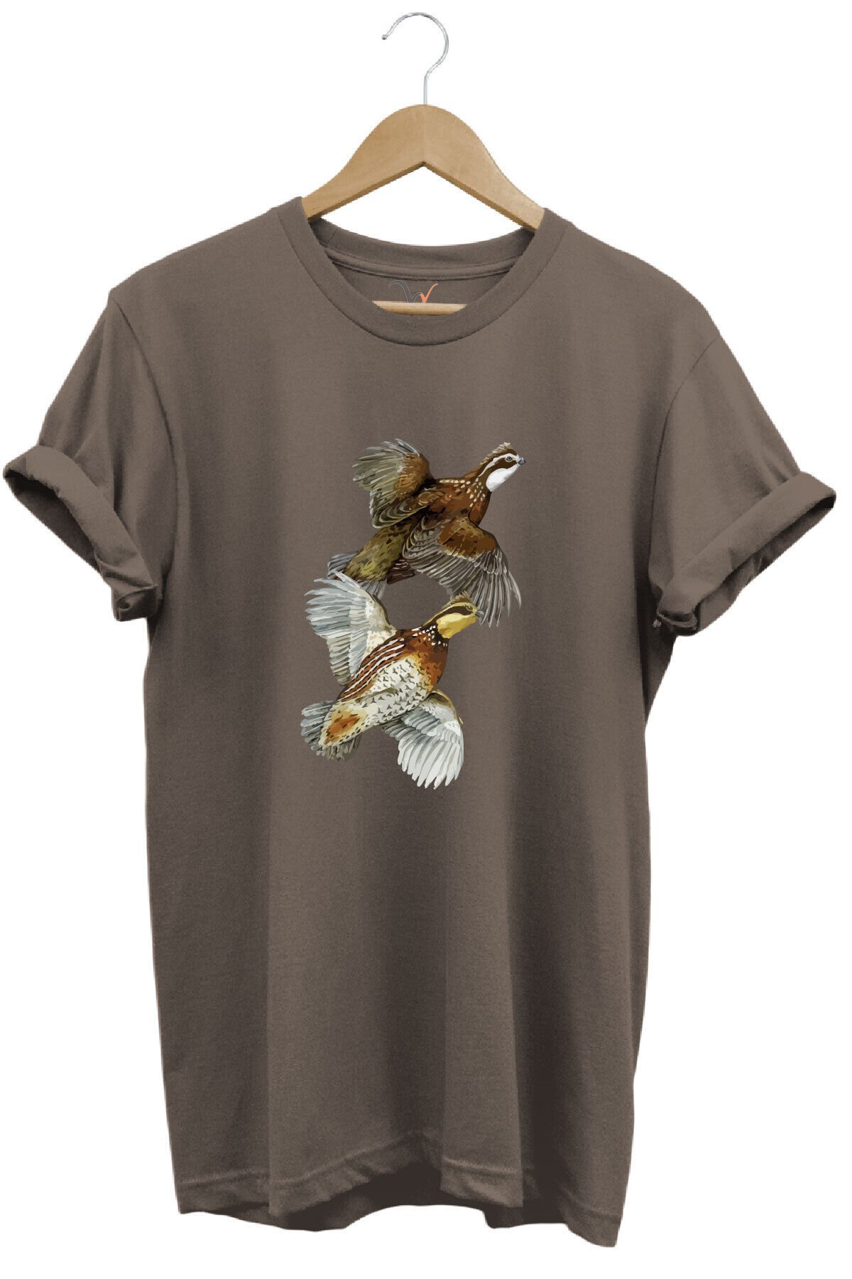 Avcılık Hunter Keklik Kuşları Tasarımlı %100 Pamuk Regular Fit Kırmızı T-shirt Kahverengi - M