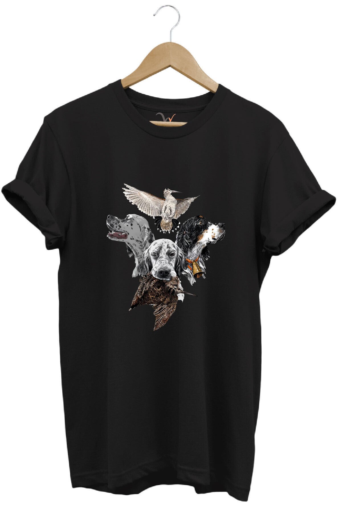Hunting Avcılık Pointer Çulluk Setter Baskılı %100 Pamuk Regular Fit Unisex T-Shirt Siyah - 3XL